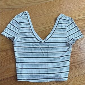 Essentials Black and White Striped V-Neck Crop Top